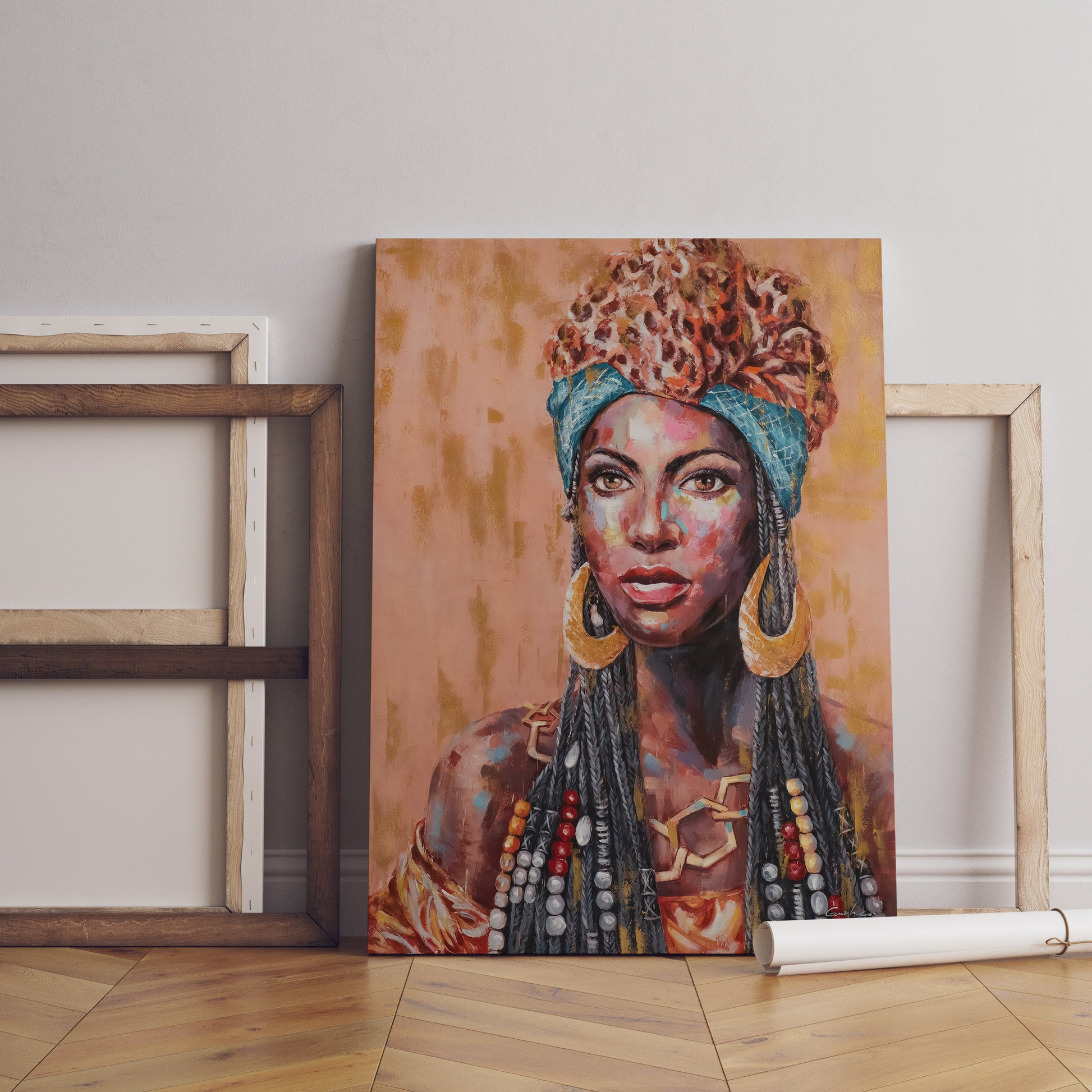 a painting of a woman wearing a headdress