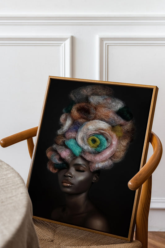 African Woman with Colorful Hairstyle Canvas, Wall Art Canvas, Canvas Print,Minimalist Home Decor,Artistic Wonders