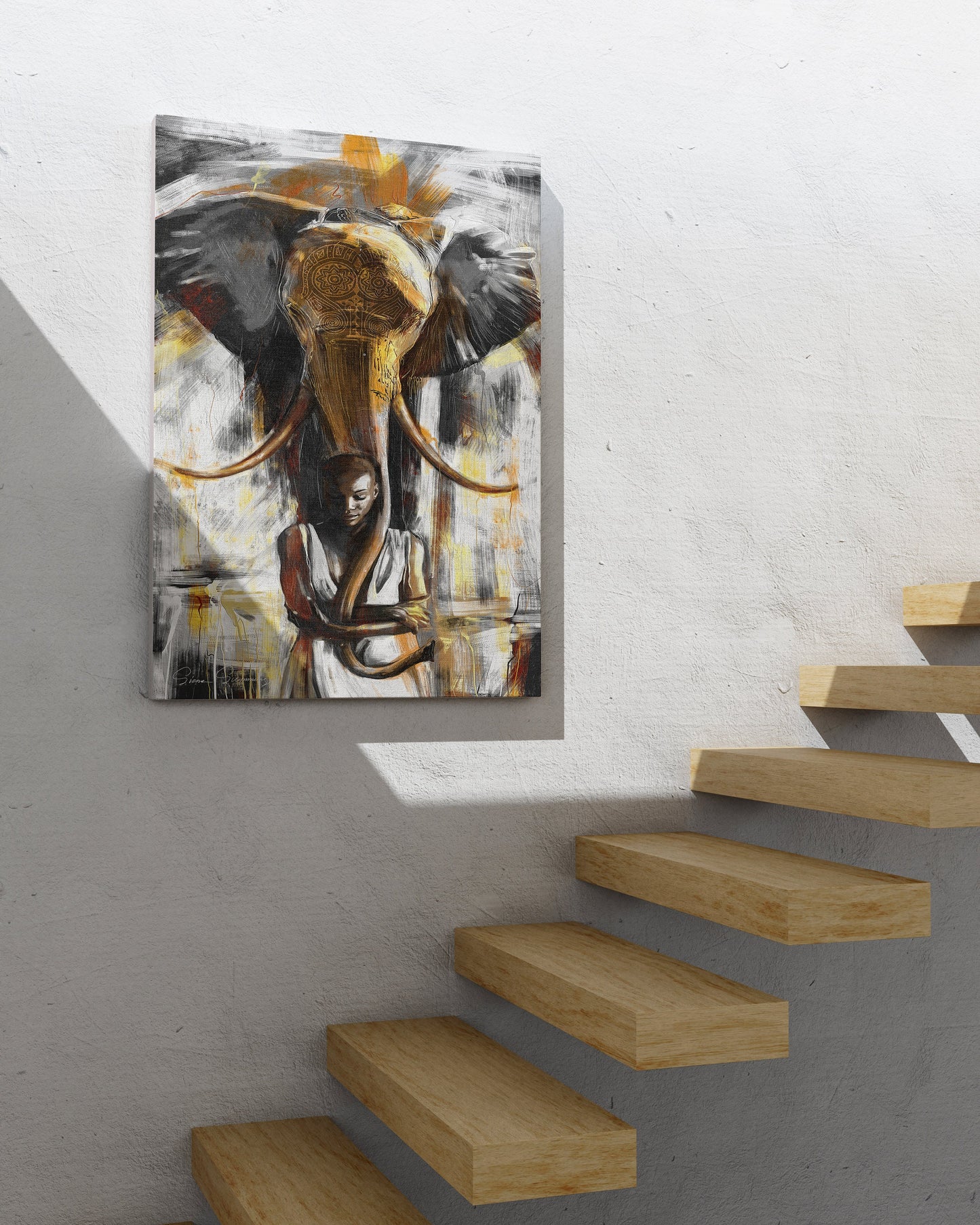 African Woman and Elephant Canvas, Black Woman, Animal Canvas, Black Art Canvas Print, Minimalist Home Decor, Modern Art Paintings