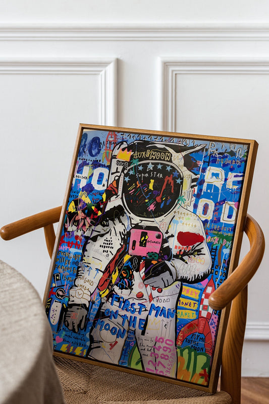 Astronaut Canvas, Banksy Astronaut Poster, Graffiti Canvas, Moon, Minimalist Home Decor, Modern Art Paintings
