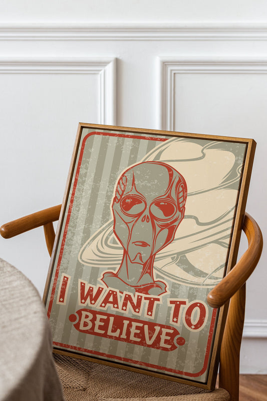 Alien Canvas, Retrı Alien Poster, I Want to Believe Canvas, Minimalist Home Decor, Modern Art Paintings