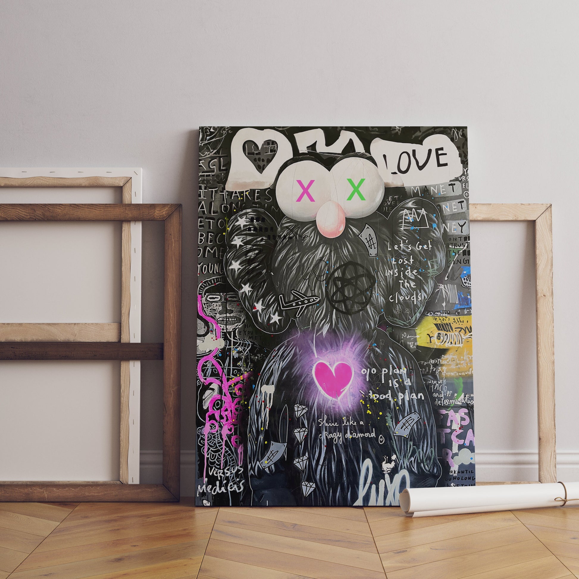 a painting of a bear with a heart on it