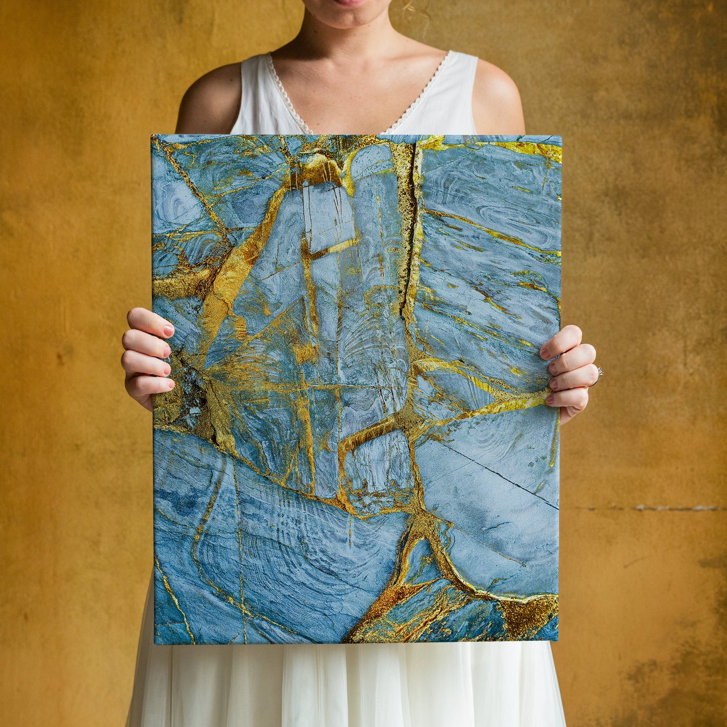 Abstract Blue Gold Canvas, Gold Canvas, Abstract Art, Living Room, Wall Decor