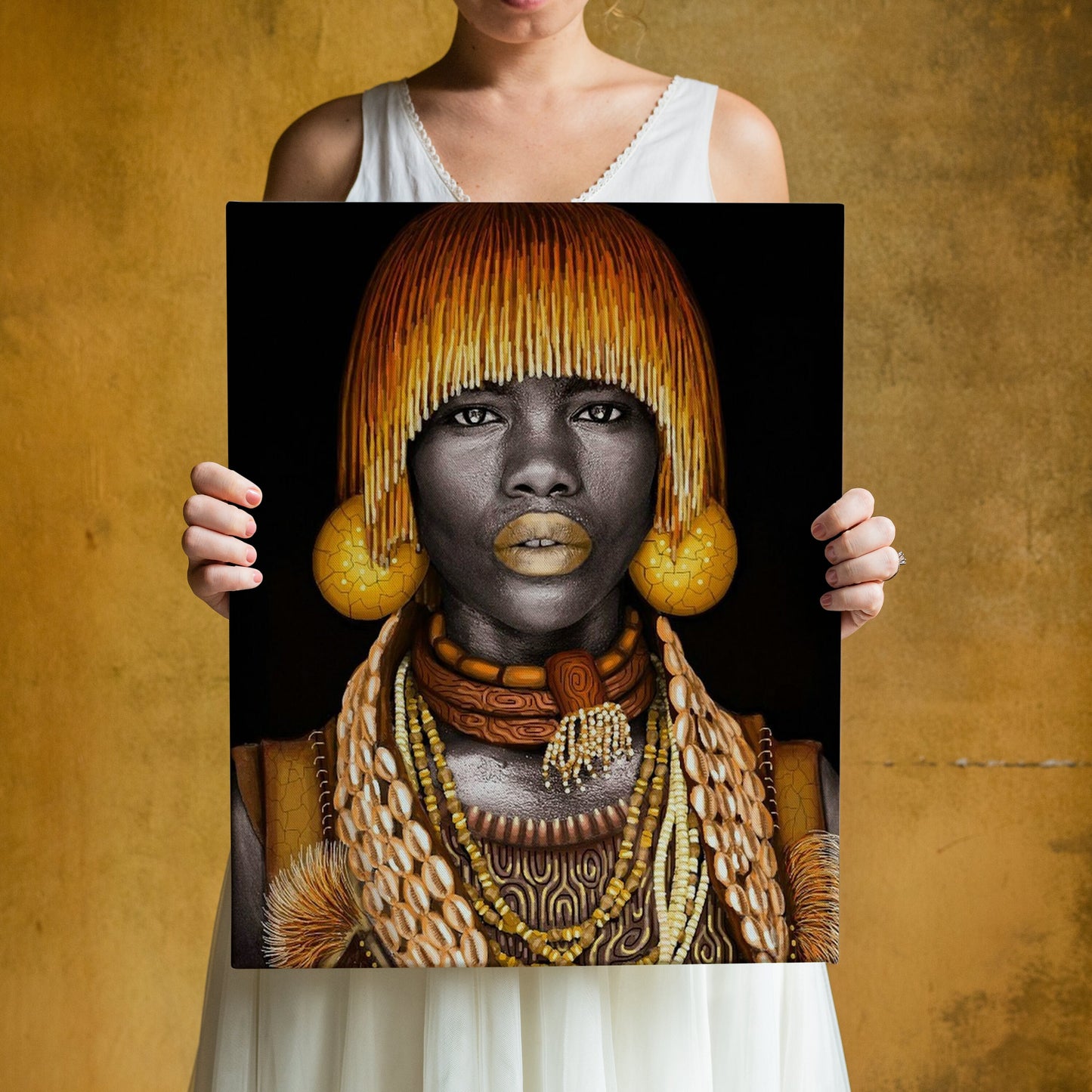 African Woman Canvas, With Gold Makeup and Accessories, African Canvas, Woman  Canvas Print, Ethnic Artwork, African American Art