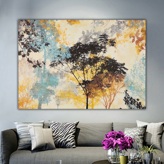 Abstract Tree Canvas Print, Autumn Tree, Tree Canvas Art, Yellow Tree Wall Decor, Wall Art For Home