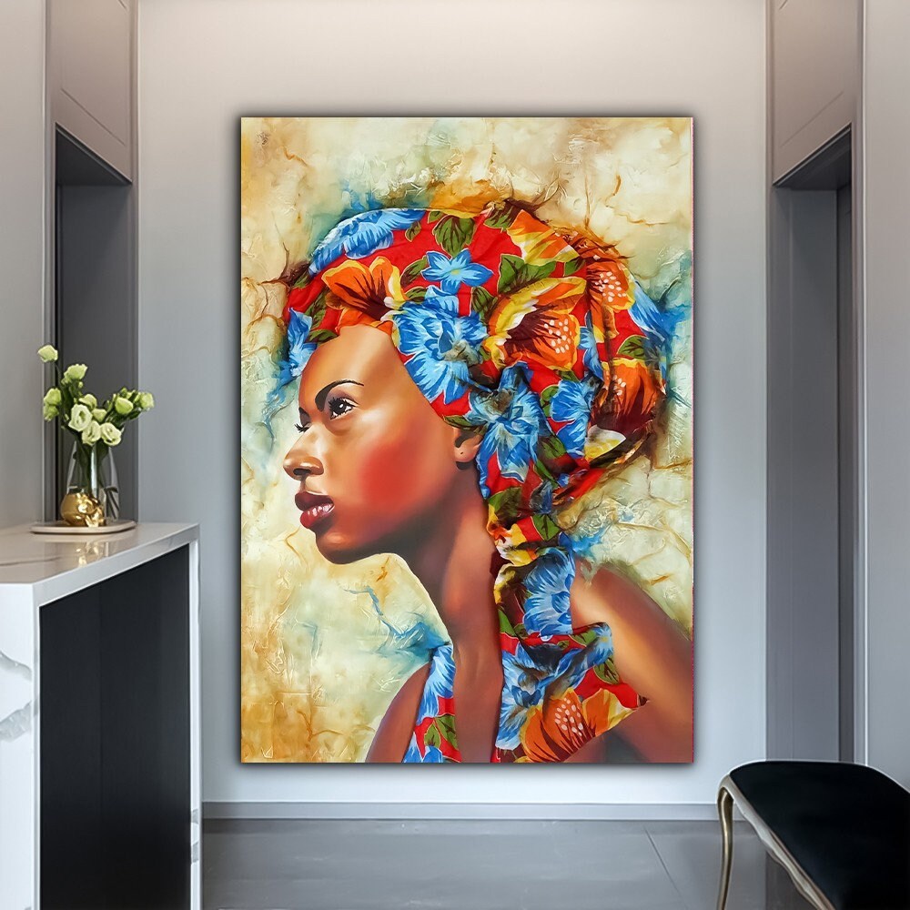 a painting of a woman&#39;s head with flowers in her hair