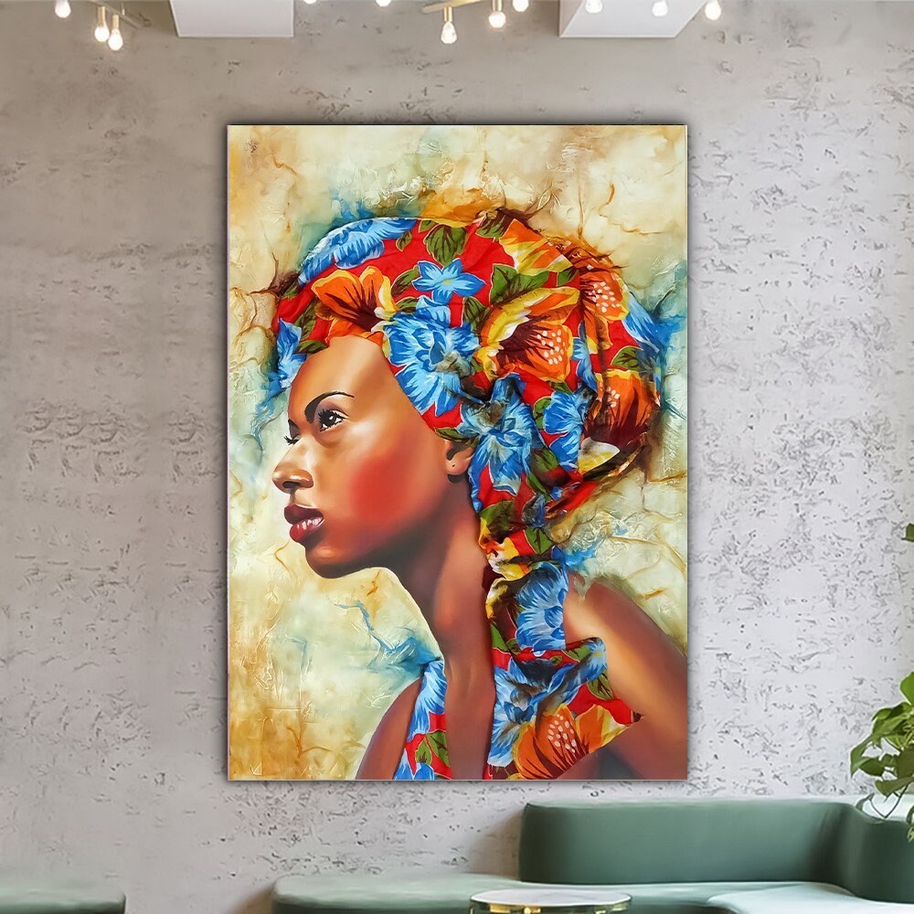 a painting of a woman with a blue flower in her hair