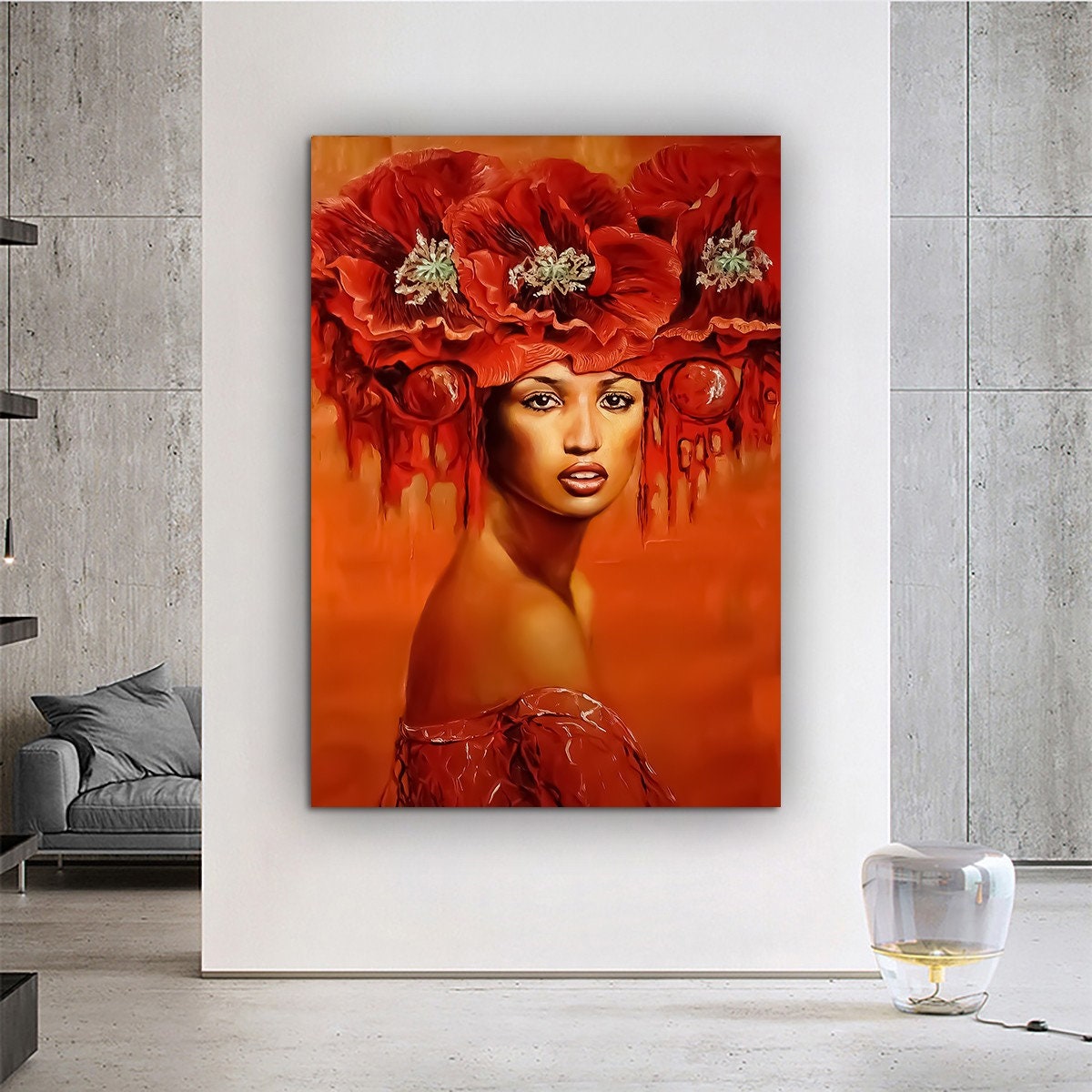 African Woman Canvas Painting, Red Art, Black Woman Canvas Print, African Woman Painting With Ethnic Woman Art, Woman Wall Decor