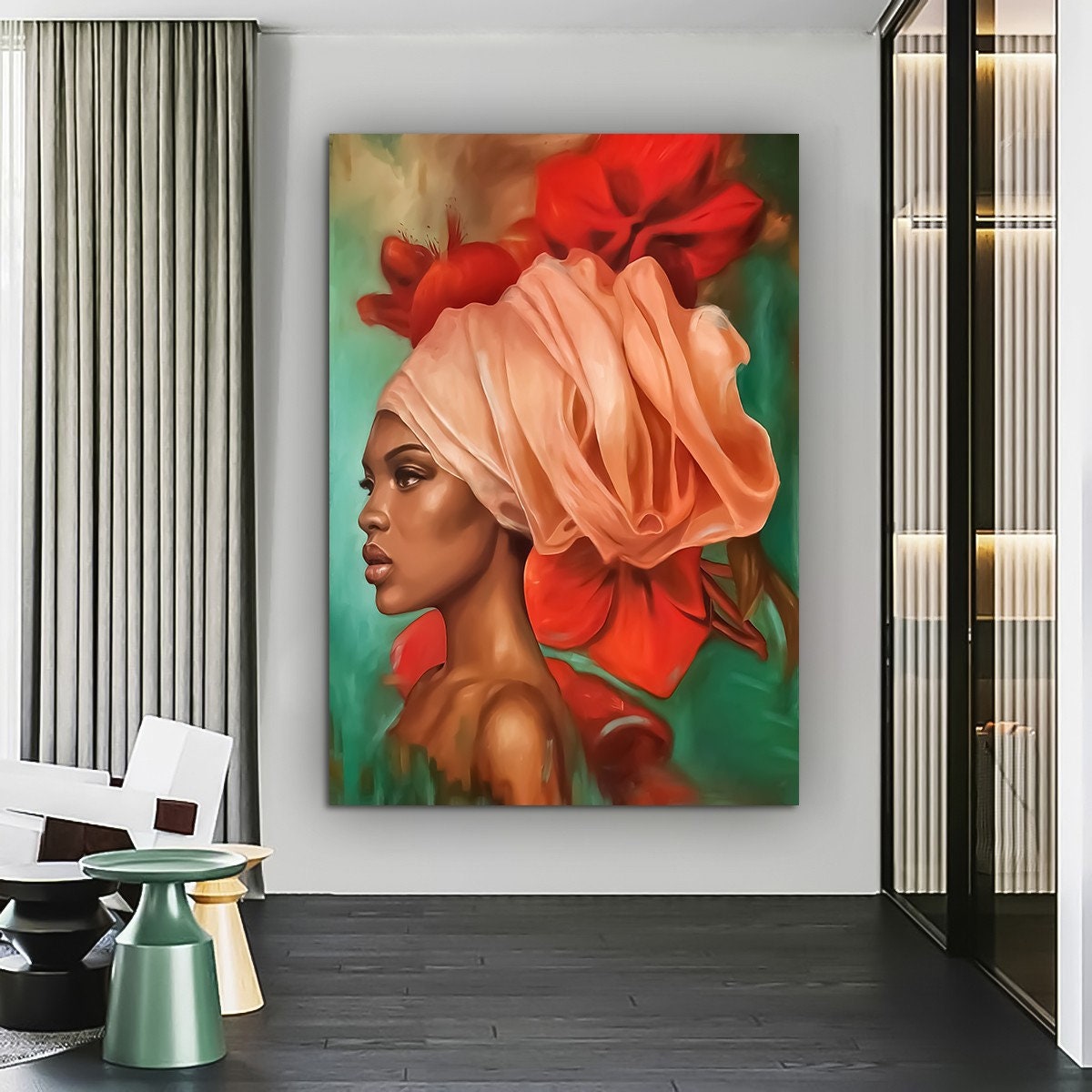 African Woman Canvas Painting, Black Woman Canvas Print, African Woman Painting With Ethnic Woman Art, Woman Wall Decor, African Woman Decor