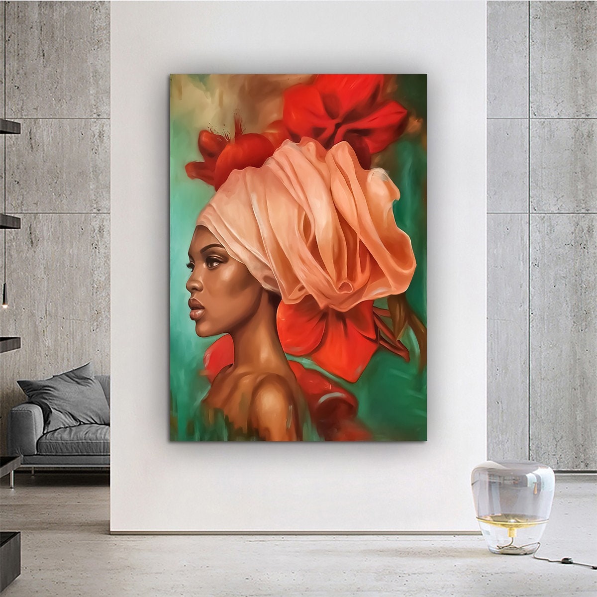 African Woman Canvas Painting, Black Woman Canvas Print, African Woman Painting With Ethnic Woman Art, Woman Wall Decor, African Woman Decor