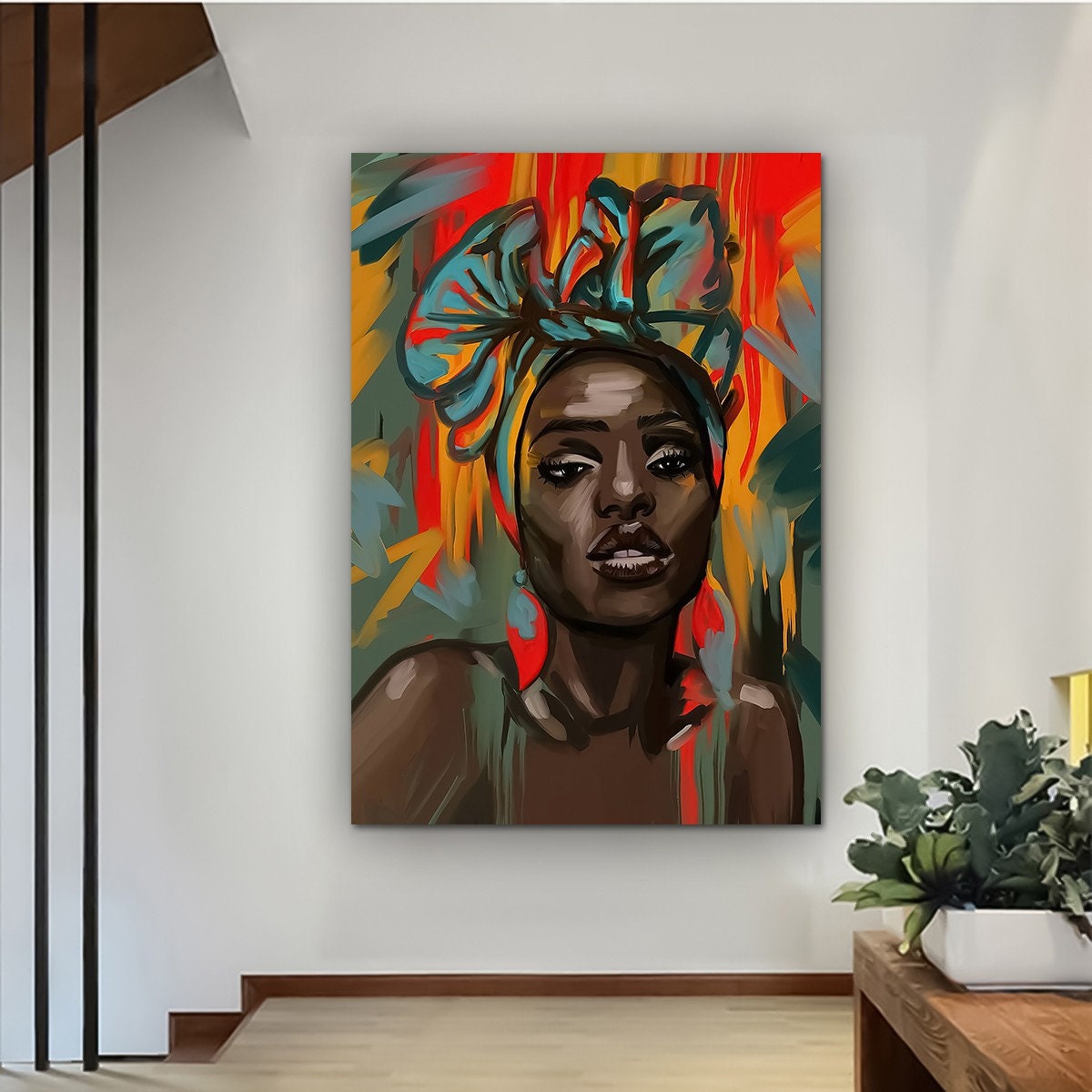 African Woman Canvas Painting, Black Woman Canvas Print, African Woman Painting With Ethnic Woman Art, Woman Wall Decor, African Woman Decor