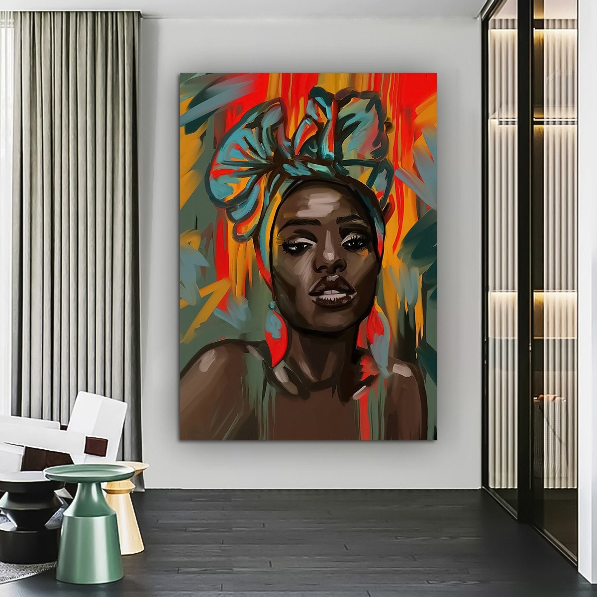 African Woman Canvas Painting, Black Woman Canvas Print, African Woman Painting With Ethnic Woman Art, Woman Wall Decor, African Woman Decor