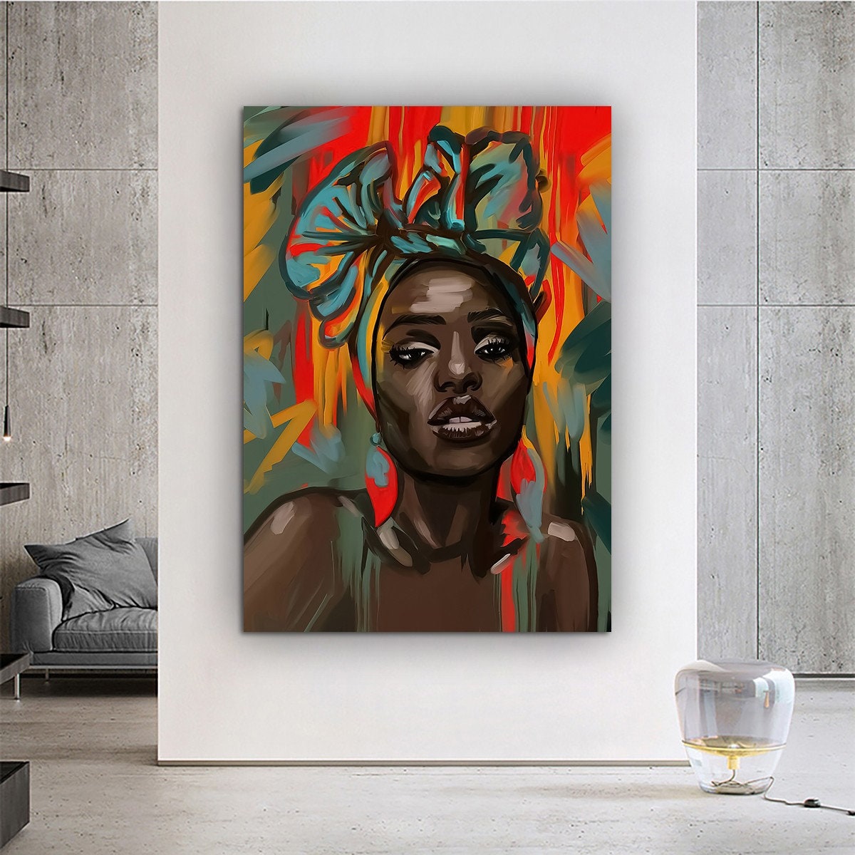 African Woman Canvas Painting, Black Woman Canvas Print, African Woman Painting With Ethnic Woman Art, Woman Wall Decor, African Woman Decor