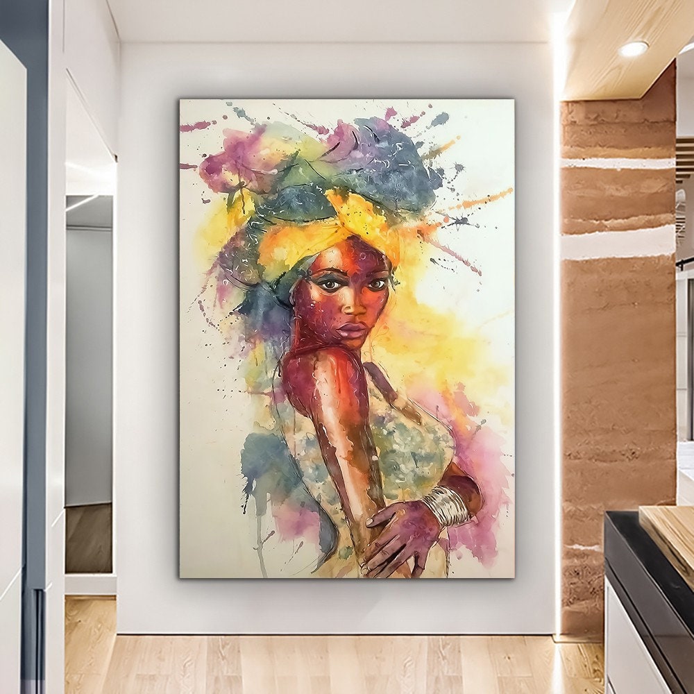 African Woman Canvas, African Beauty Print, African Wall Art, Ethnic Canvas Print, Ethnic Woman Poster, Colorful Painting, Ready To Hang