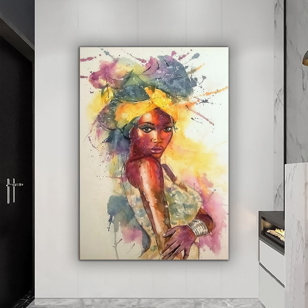 African Woman Canvas, African Beauty Print, African Wall Art, Ethnic Canvas Print, Ethnic Woman Poster, Colorful Painting, Ready To Hang