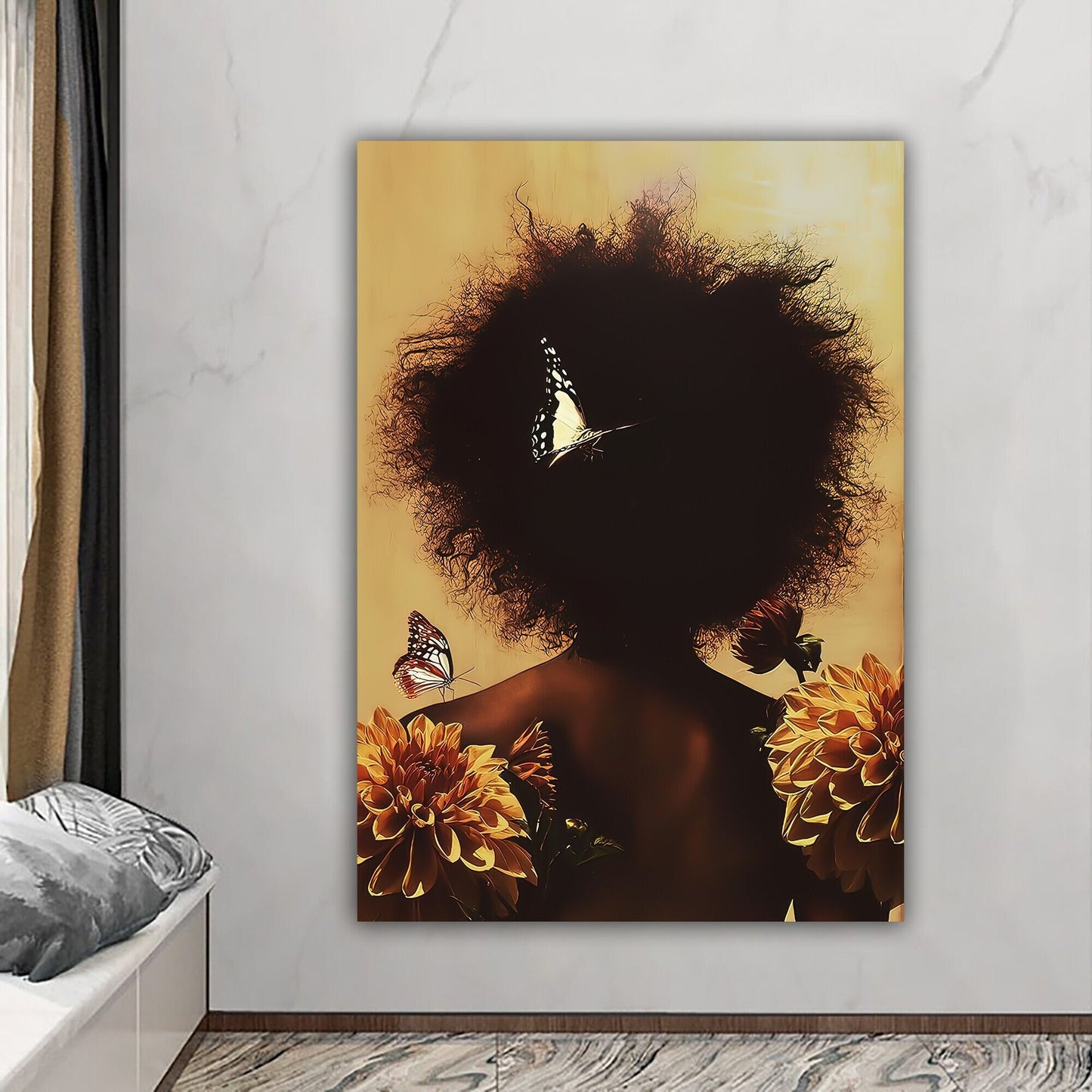 African Woman Wall Art, Woman with Back Turned Hair,  African Woman Canvas Print, Black Woman Canvas, African Canvas, Afrikan Beauty