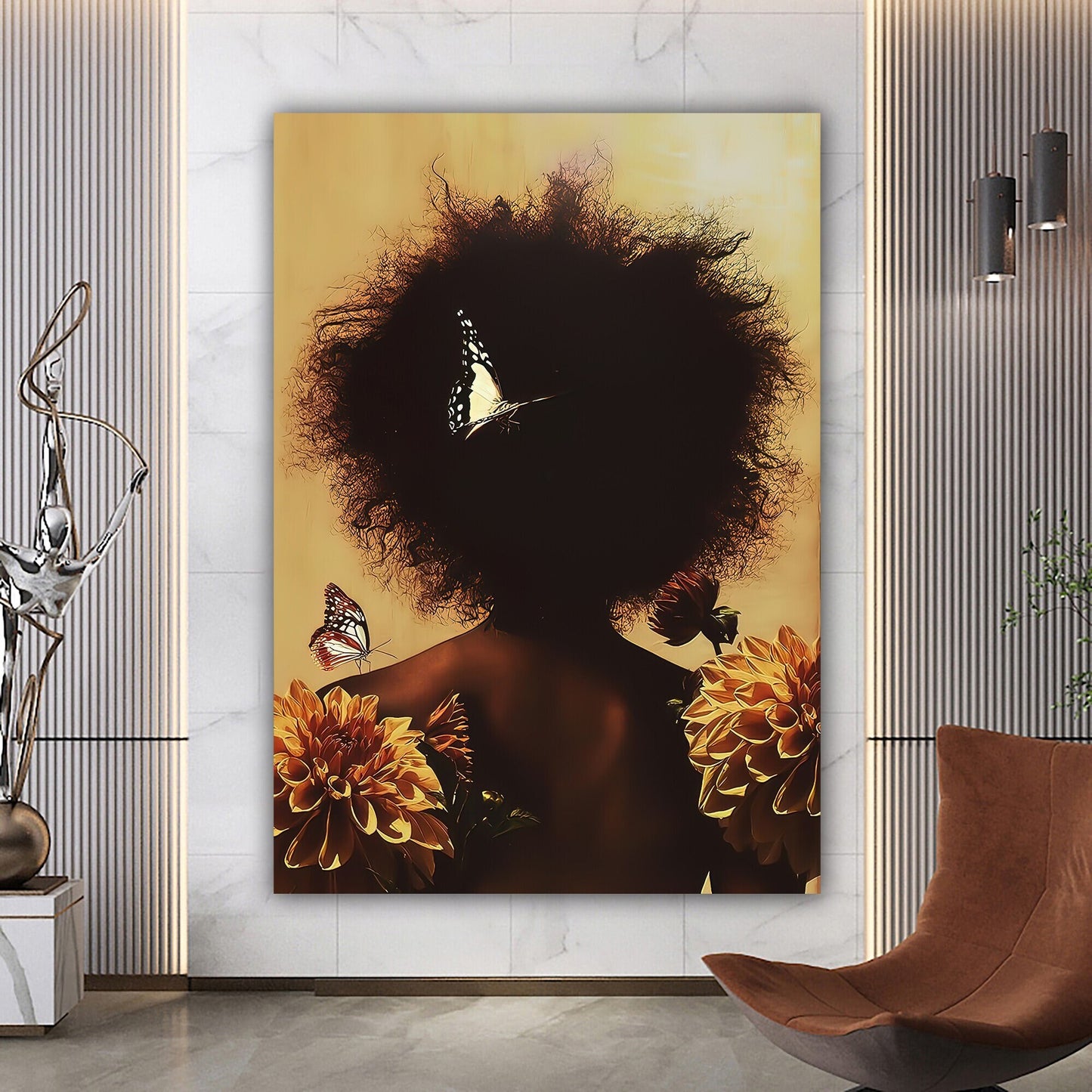 African Woman Wall Art, Woman with Back Turned Hair,  African Woman Canvas Print, Black Woman Canvas, African Canvas, Afrikan Beauty