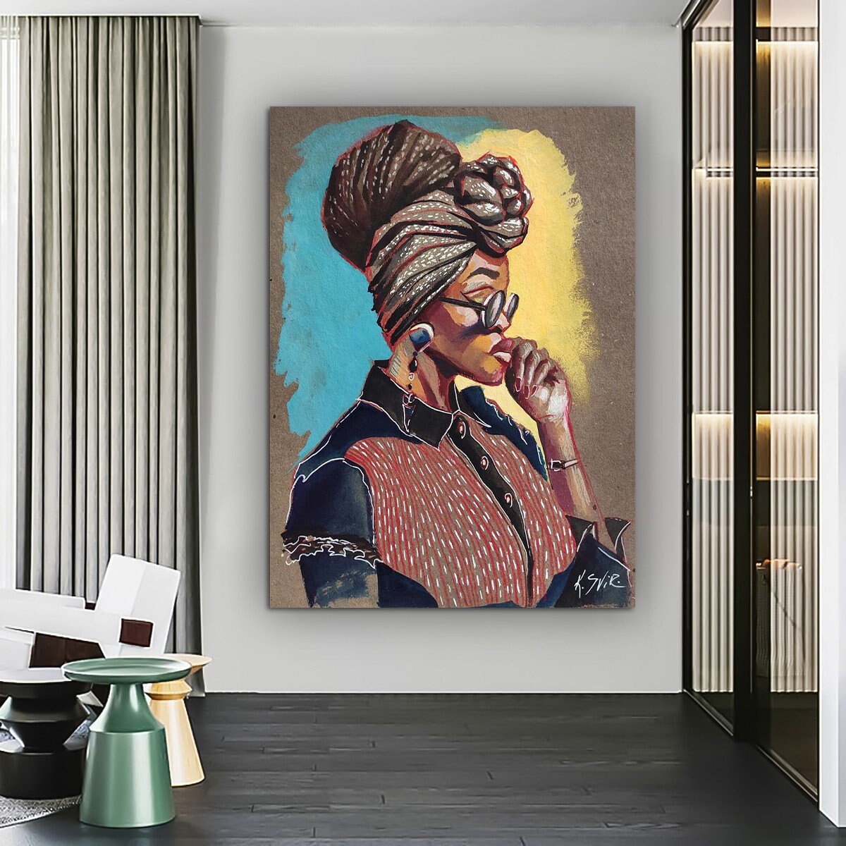 African Woman Wall Art, Woman with Back Turned Hair,  African Woman Canvas Print, Black Woman Canvas, African Canvas, Afrikan Beauty