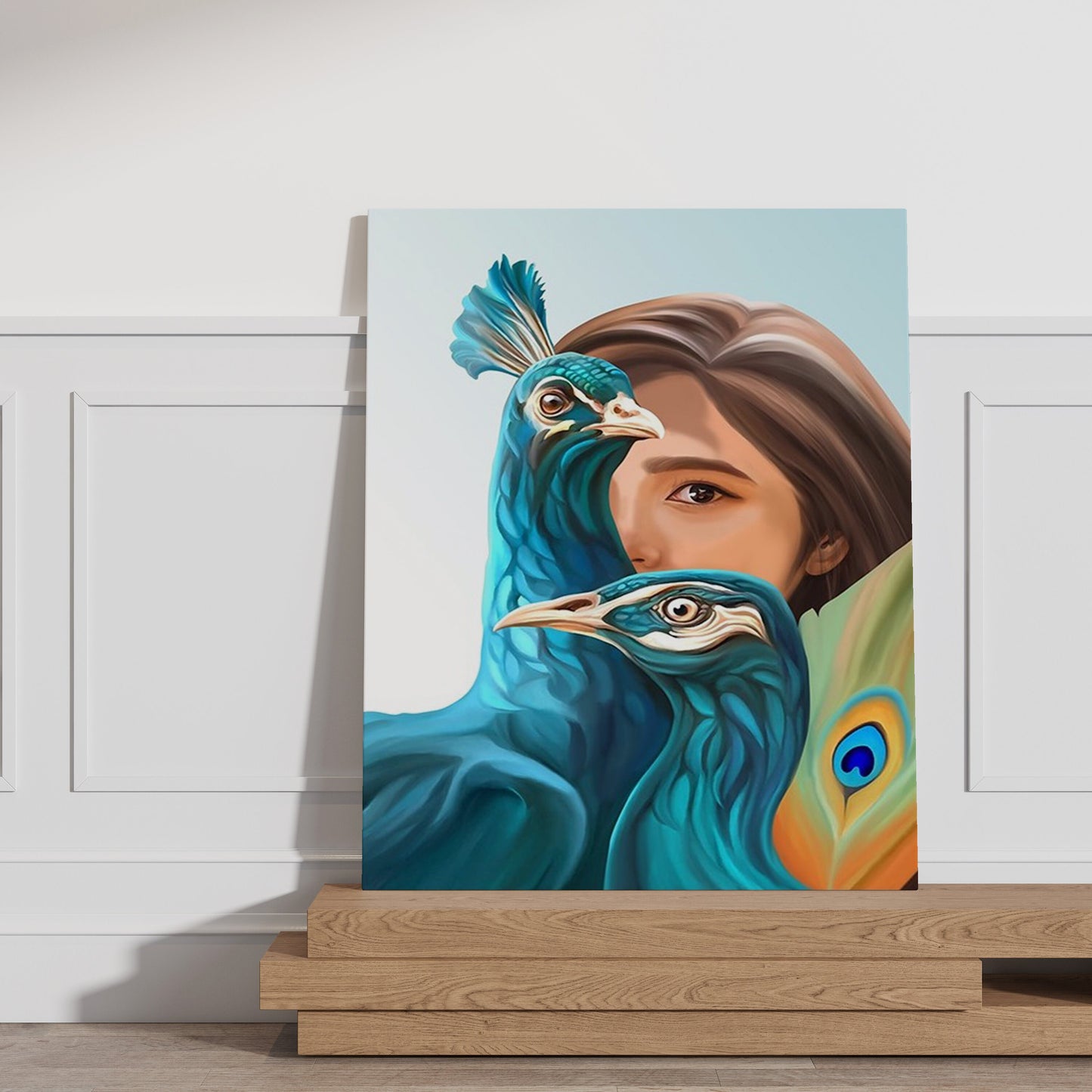 3d Effect Canvas Art, Illustration Canvas Print, Beautiful Girl And Peacocks, Fashion Canvas Print, Peacocks Canvas Art, Women Canvas Art