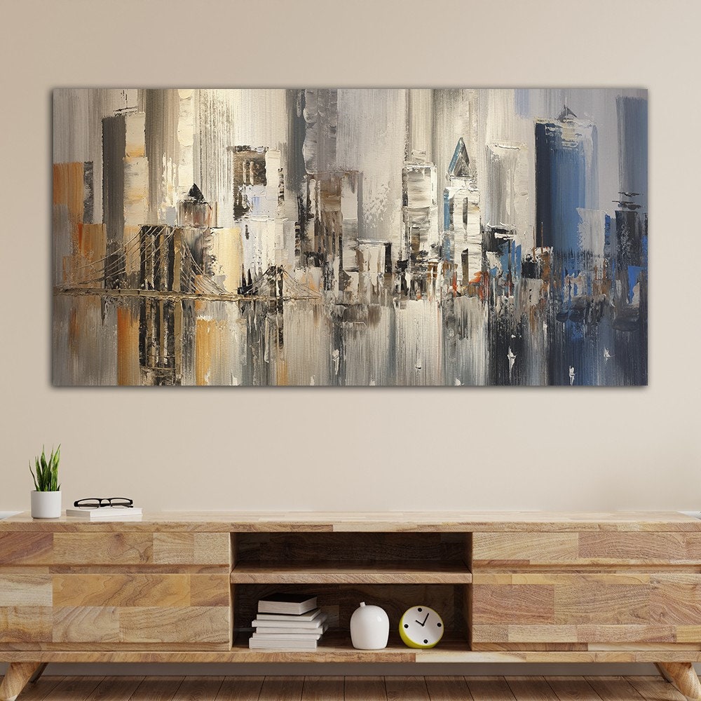 a painting on a wall of a cityscape