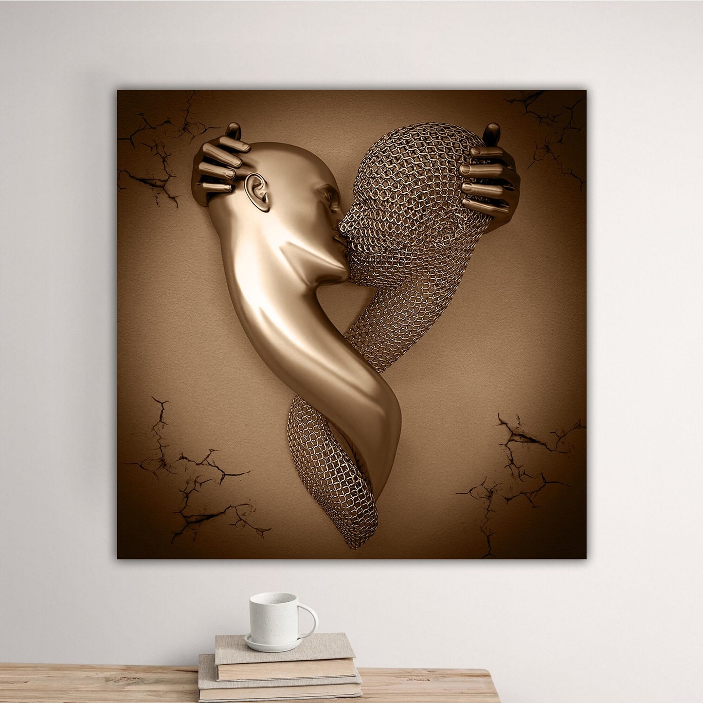 Abstract Romantic Couple Wall Poster, Kissing Couple Canvas Painting, Couple In Love Wall Decoration, Love Art, Romantic Bronze Wall Print