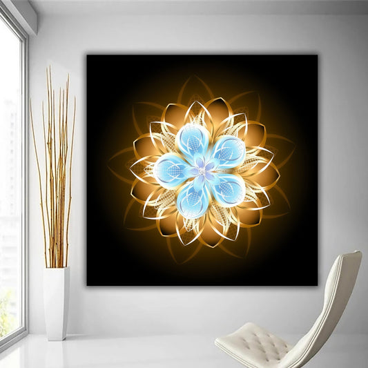 Abstract Turquoise & Gold Lotus Flower Wall Art, Lotus Flower Canvas Print, Modern Floral Decor, Floral Art, Turquoise Flower