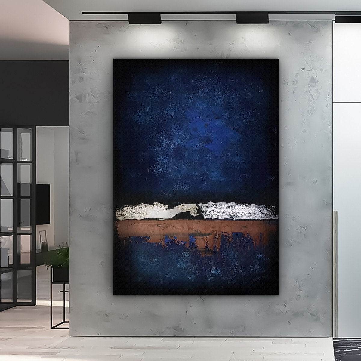 Abstract Canvas Wall Art, Modern Abstract Painting, Blue Canvas Painting Artwork, White Canvas Wall Art, Canvas Print