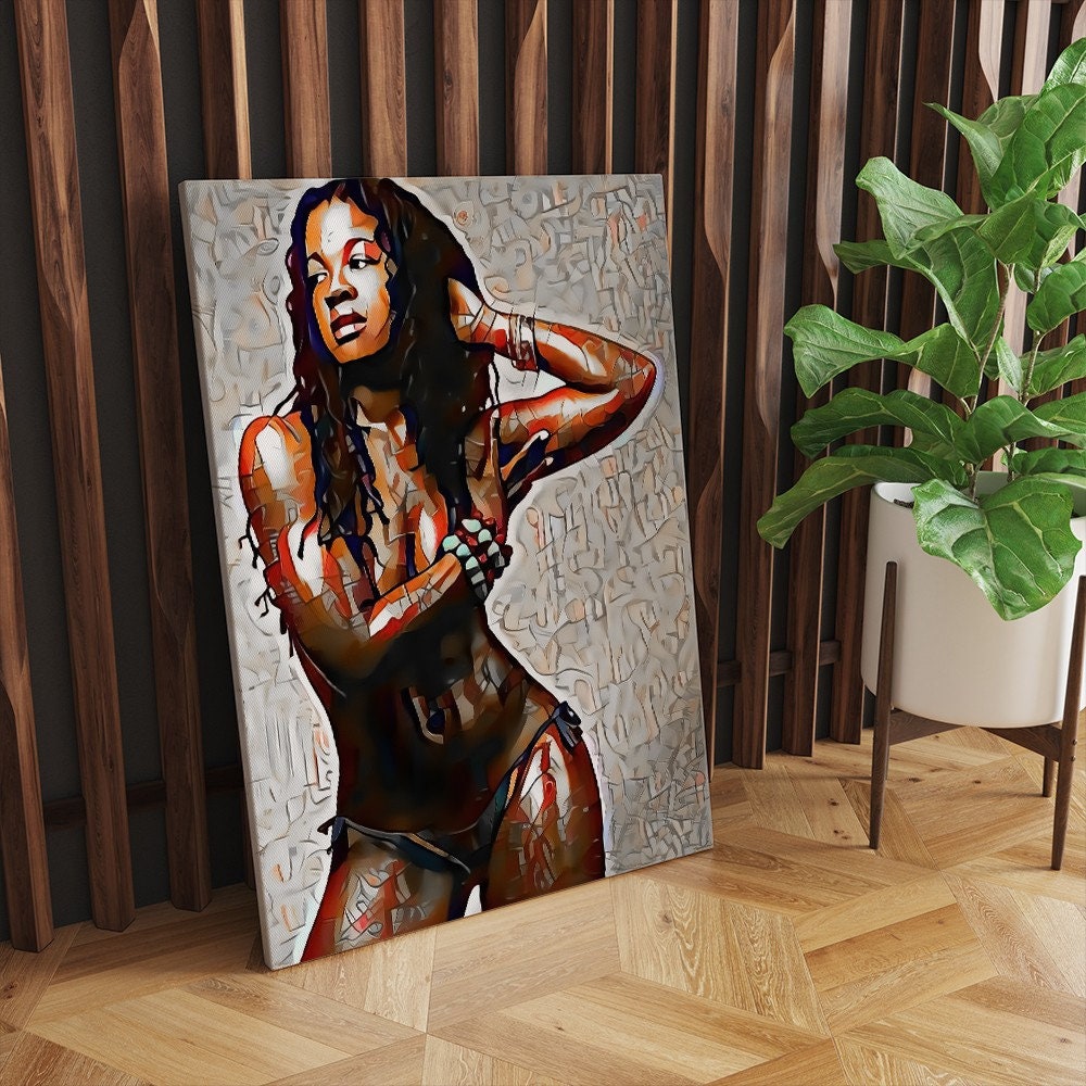 a painting of a woman in a bodysuit