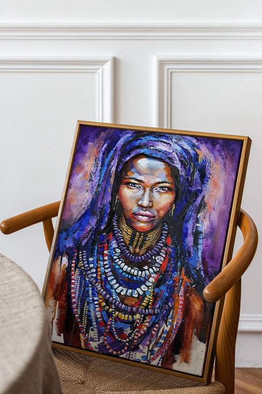 African Woman Art, African Woman Canvas, Blue Accessory,  African American Beauty, Ethnic Canvas Print,Canvas Wall Decor