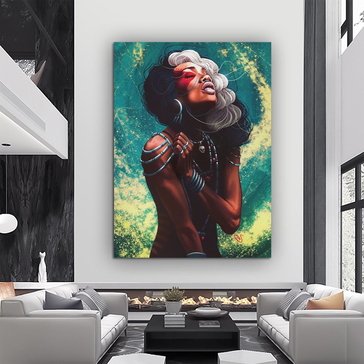 African Woman Canvas Painting, Black Woman Canvas Print, African Woman Painting With Ethnic Woman Art