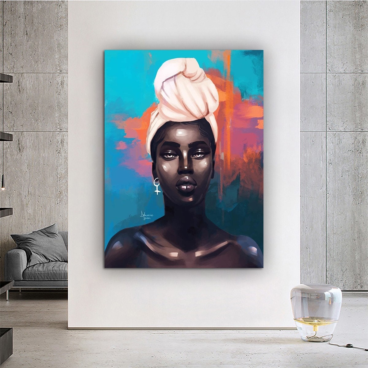 African Woman Canvas Painting - High Quality Handmade Black Woman Art Print Ethnic Woman Portrait Canvas - Office or Home Wall Decor