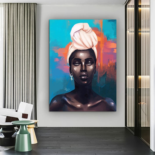 African Woman Canvas Painting - High Quality Handmade Black Woman Art Print Ethnic Woman Portrait Canvas - Office or Home Wall Decor