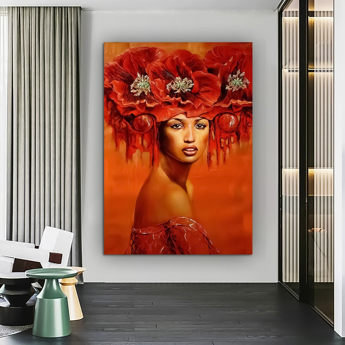 African Woman Canvas Painting, Red Art, Black Woman Canvas Print, African Woman Painting With Ethnic Woman Art, Woman Wall Decor