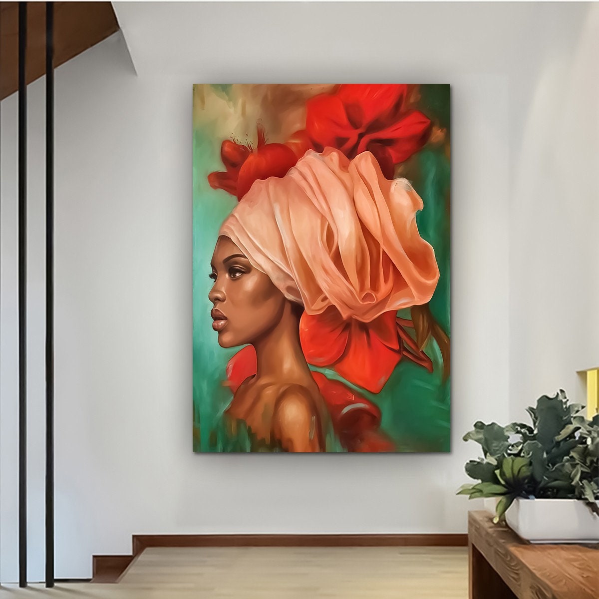 African Woman Canvas Painting, Black Woman Canvas Print, African Woman Painting With Ethnic Woman Art, Woman Wall Decor, African Woman Decor