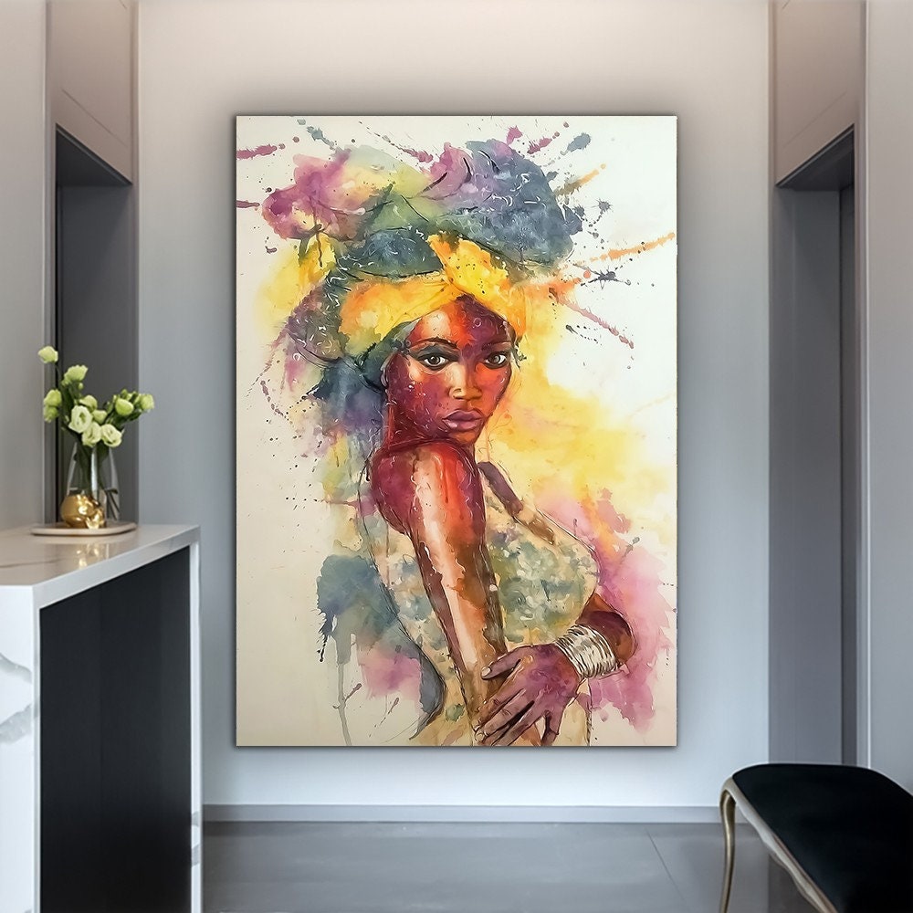 African Woman Canvas, African Beauty Print, African Wall Art, Ethnic Canvas Print, Ethnic Woman Poster, Colorful Painting, Ready To Hang