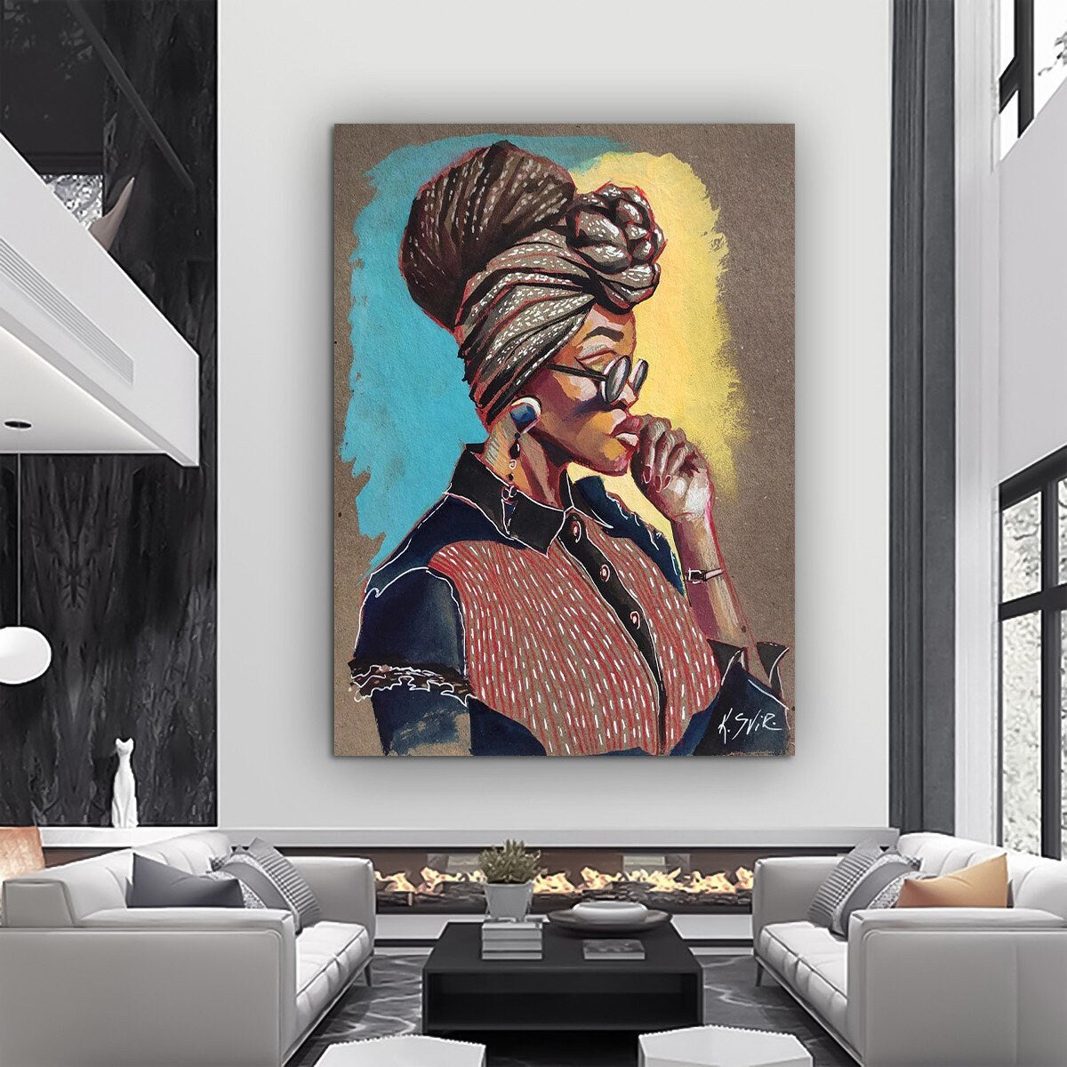 African Woman Wall Art, Woman with Back Turned Hair,  African Woman Canvas Print, Black Woman Canvas, African Canvas, Afrikan Beauty