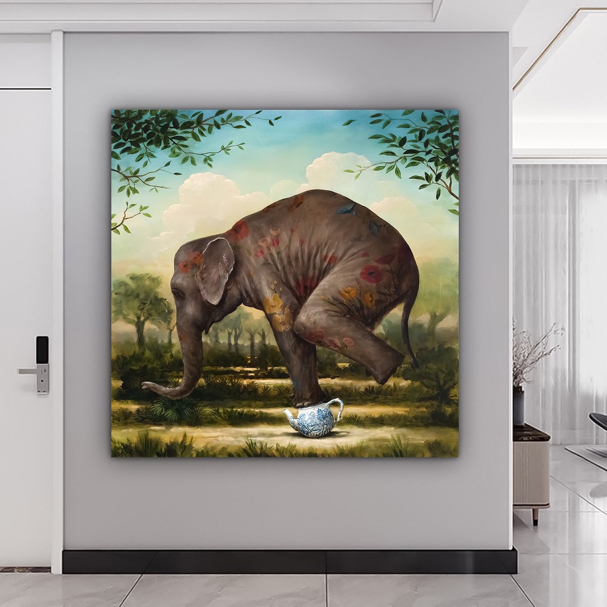 Abstract Funny Elephant, Canvas Wall Art, Wall Decor, Wall Art, Surreal Art,Funny Animal Wall Decor, Unique Artwork, Quirky Home Decoration