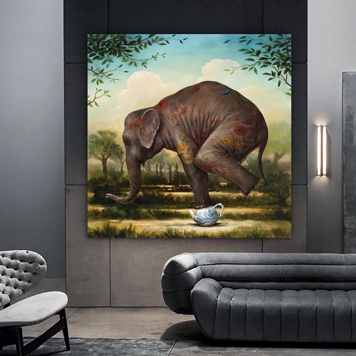 Abstract Funny Elephant, Canvas Wall Art, Wall Decor, Wall Art, Surreal Art,Funny Animal Wall Decor, Unique Artwork, Quirky Home Decoration