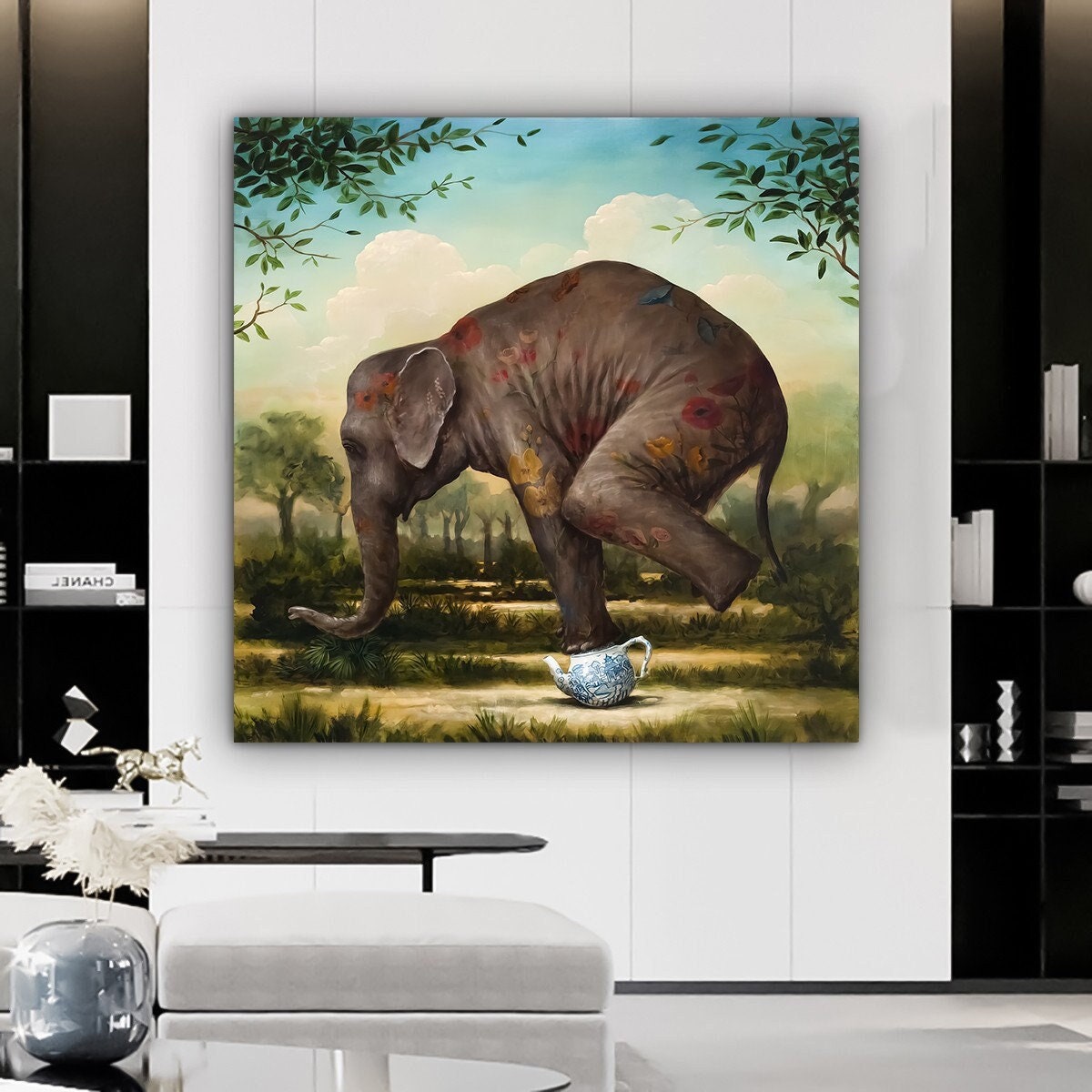 Abstract Funny Elephant, Canvas Wall Art, Wall Decor, Wall Art, Surreal Art,Funny Animal Wall Decor, Unique Artwork, Quirky Home Decoration