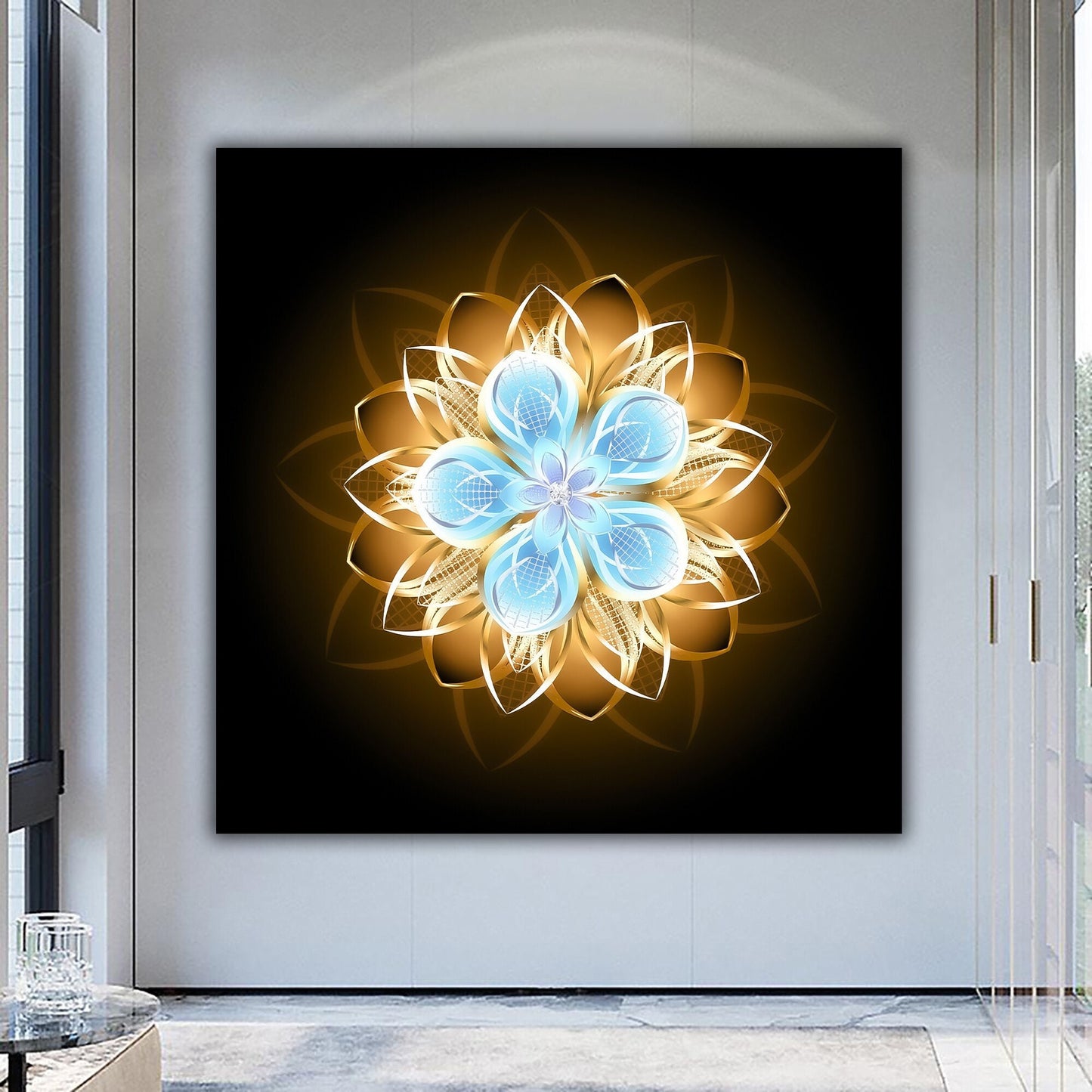 Abstract Turquoise & Gold Lotus Flower Wall Art, Lotus Flower Canvas Print, Modern Floral Decor, Floral Art, Turquoise Flower