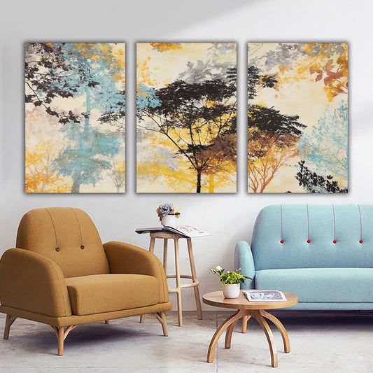 Abstract Tree Canvas Print, Autumn Tree, Tree Canvas Art, Yellow Tree Wall Decor, Wall Art For Home 3 Piece Canvas