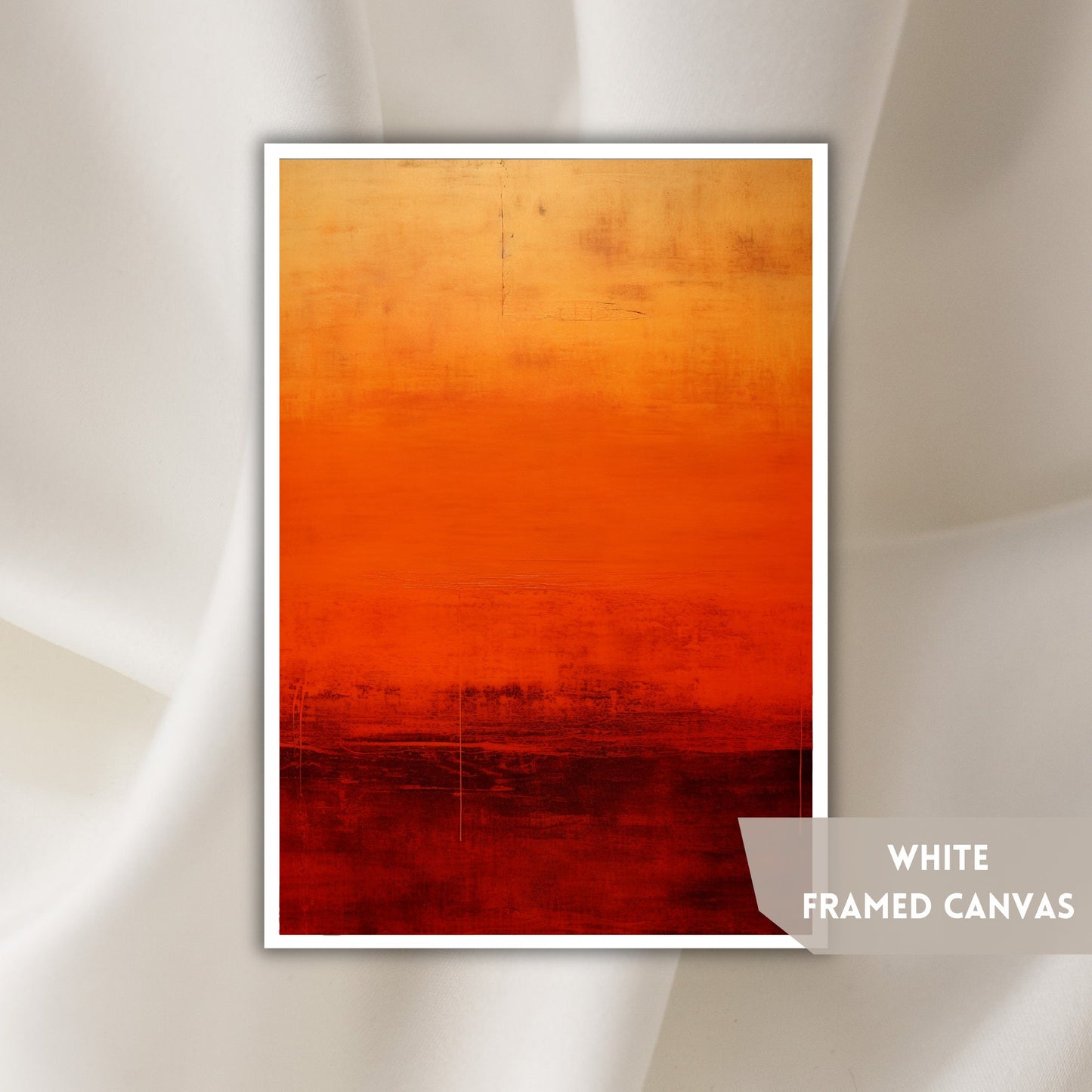 an orange and red painting on a white background