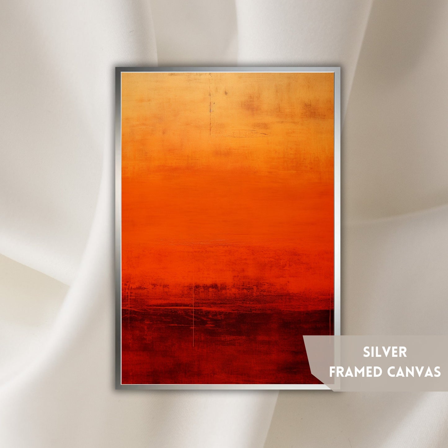 an orange and red painting on a white wall