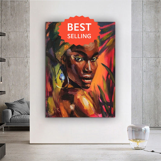 African Woman Canvas Painting, Black Woman Canvas Print, African Woman Painting With Ethnic Woman Art