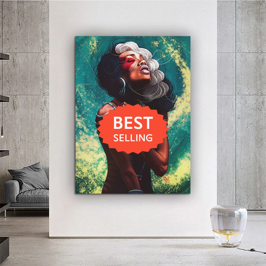 African Woman Canvas Painting, Black Woman Canvas Print, African Woman Painting With Ethnic Woman Art