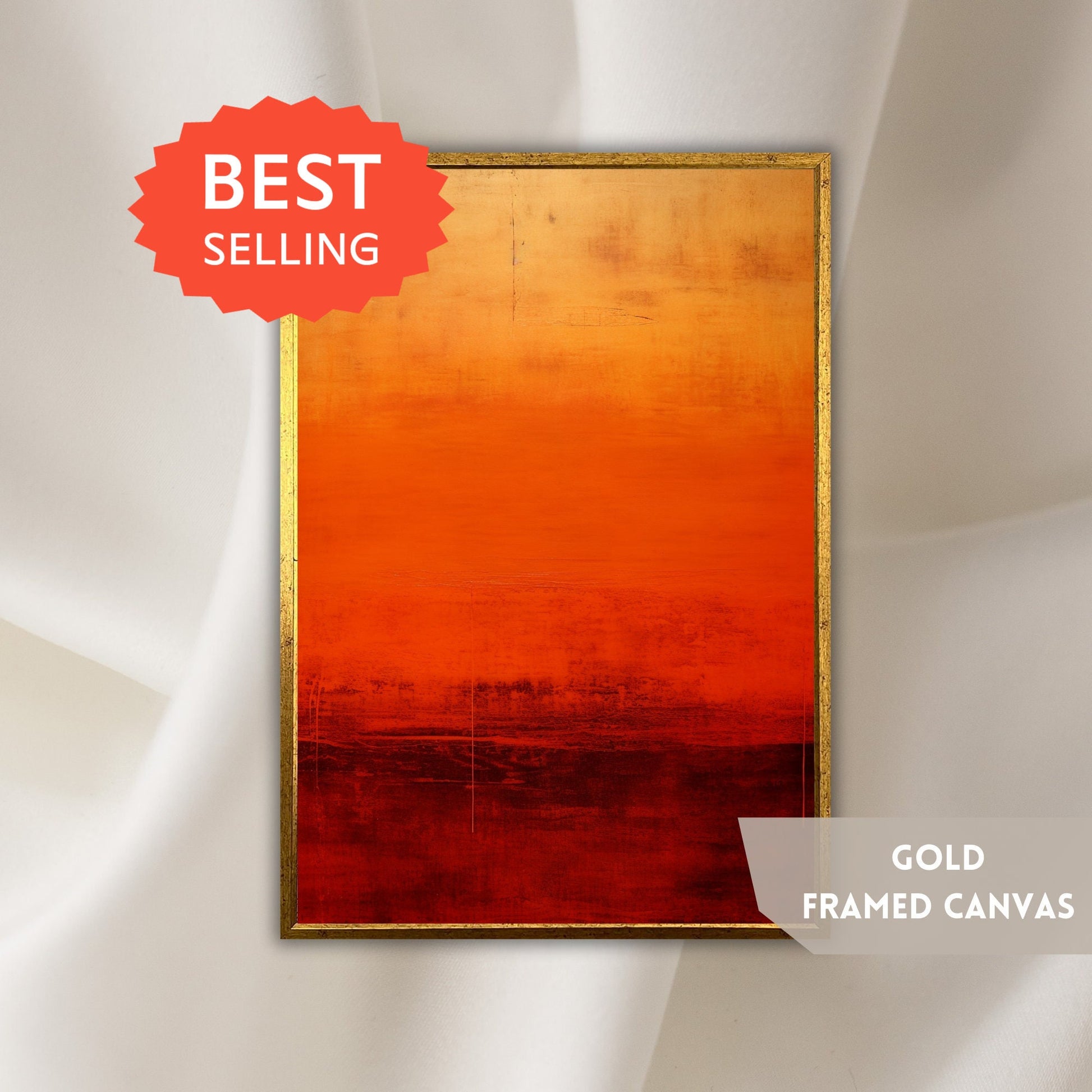 a red and orange painting on a white wall