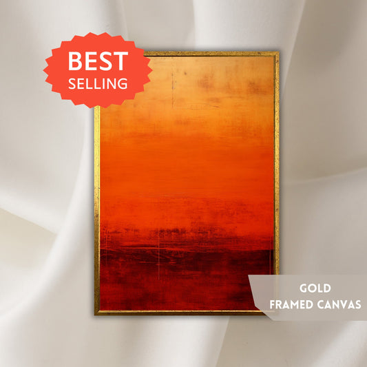 a red and orange painting on a white wall