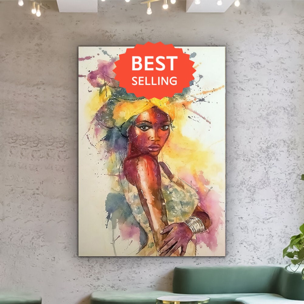 African Woman Canvas, African Beauty Print, African Wall Art, Ethnic Canvas Print, Ethnic Woman Poster, Colorful Painting, Ready To Hang